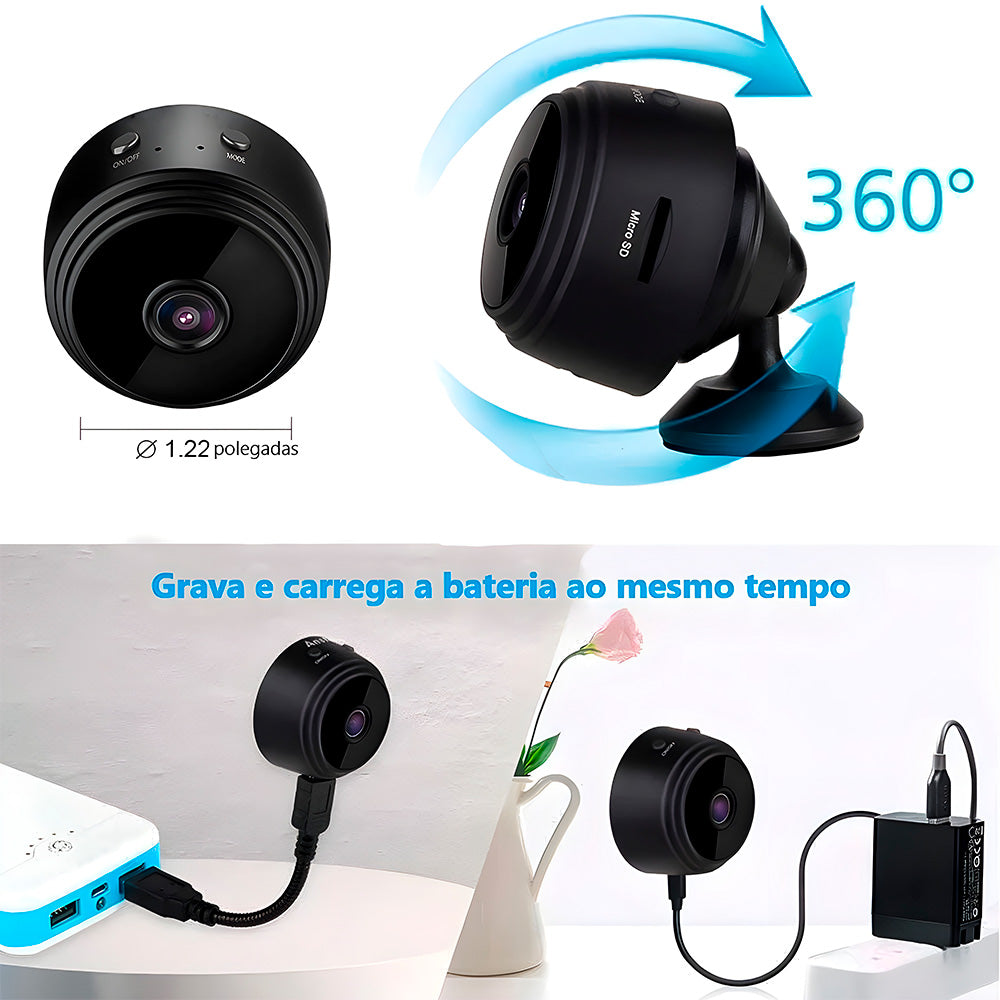 Mini Câmera de Segurança HD A9, Wi-Fi 1080P HD, Grava em Cartão de Memória, Visão Noturna, Preto